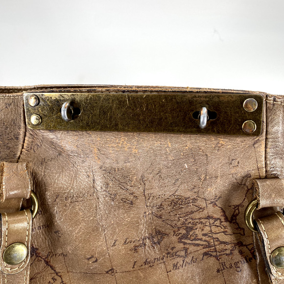Patricia Nash Benvenuto Tote Signature Map Brown Leather Antique Brass Hardware - Picture 11 of 14